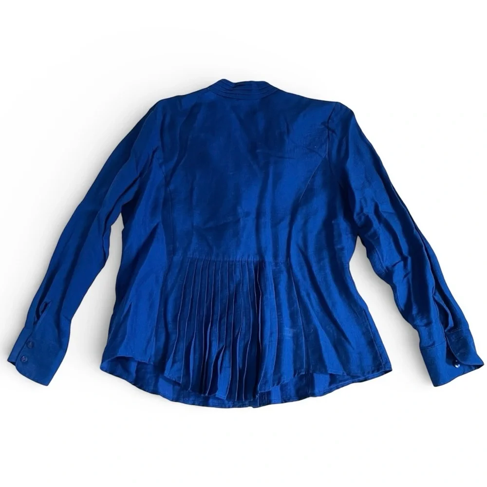 Coldwater Creek Royal Blue Button Down Ruffle Front Blouse - PL - Picture 2 of 10